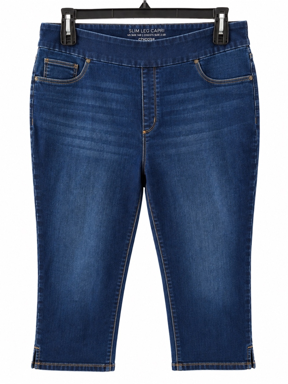 Chico’s Slim Leg Capri Jeans 2.5R US 14R Dark Wash Stretch Denim Pull On